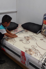 Eric is meanwhile trying out new bed & mattress. New blankets, sheet, pillows too